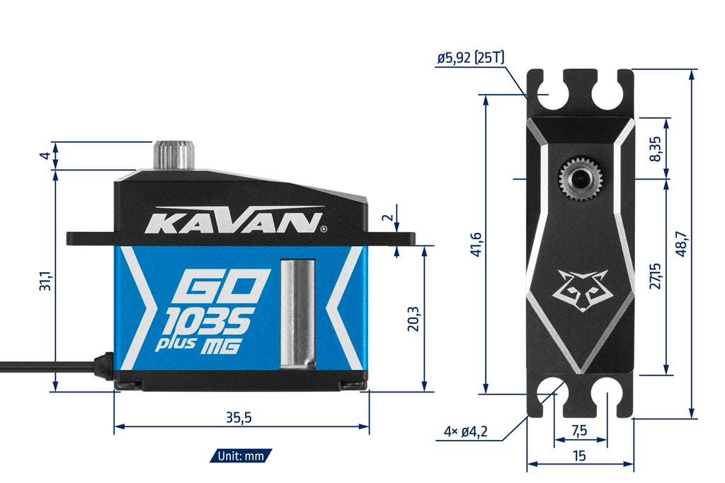 Servo GO-1035MG Plus (0,07 s/60°, 22 kg.cm) KAV20.1035MGP